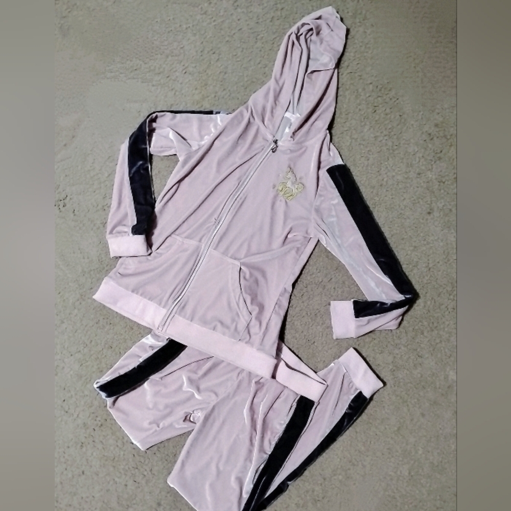 Pony Tails Pink Velour Unicorn Tracksuit Girls L (10/12)